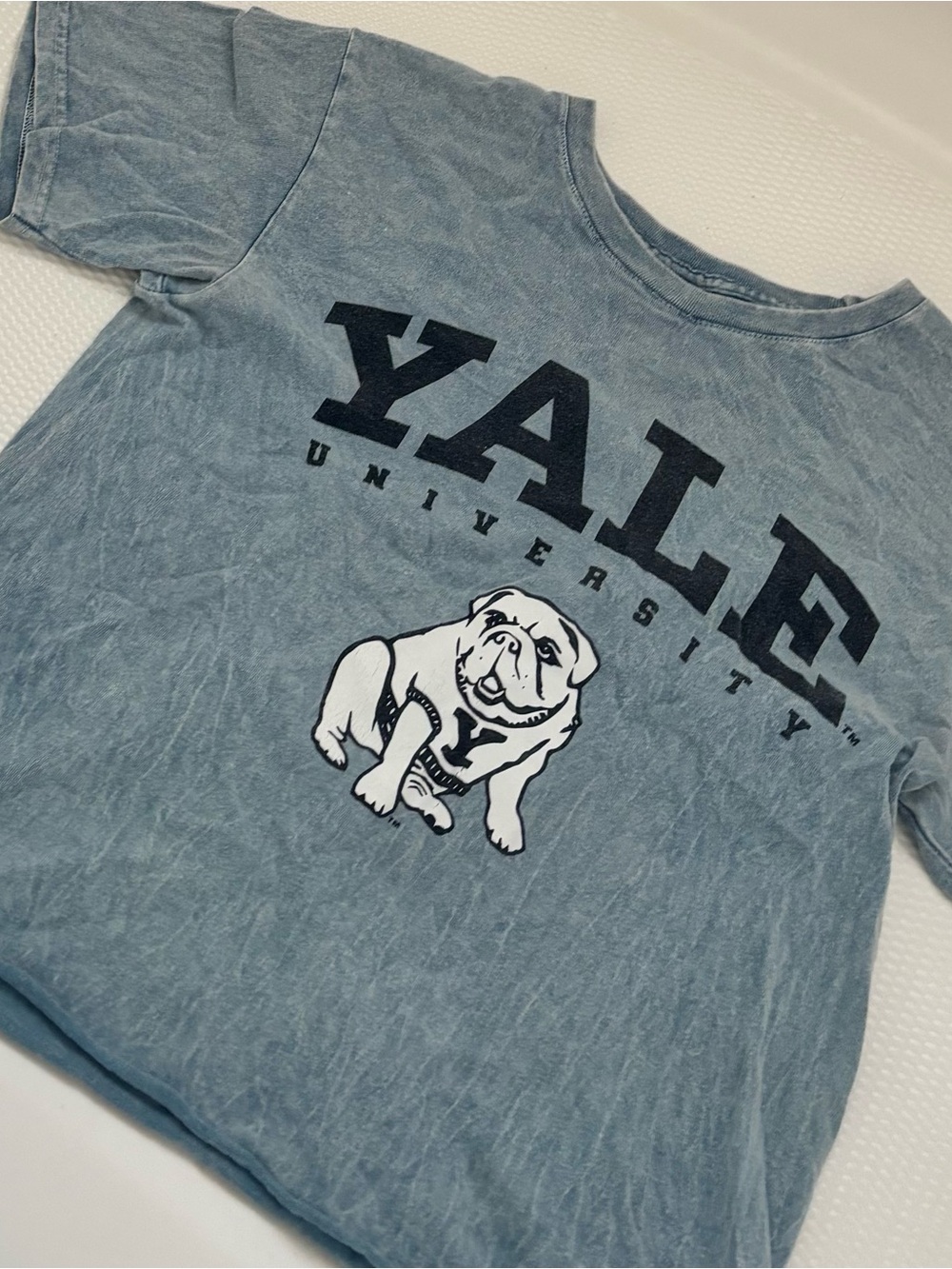 adidas Light Blue Yale Bulldog Short Sleeve Tee - Navy Print